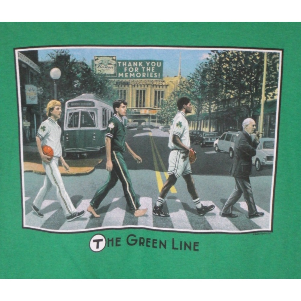 Boston Celtics The Green Line Boston Garden Green Graphic Tee L NBA LARRY BIRD